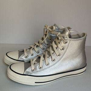 Converse All Star Chuck Taylor High & Low Top Sneakers Metallic Silver Leather 7
